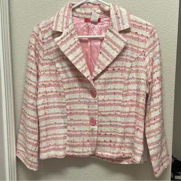 Lipsy Jackets & Blazers - Lipsy knit pink and white confetti print blazer